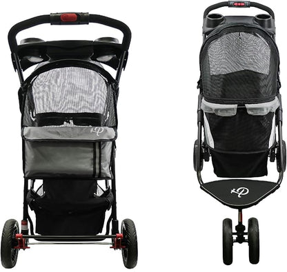 Petique Revolutionary Durable Pet Stroller, Easy Fold, Quality mesh Windows, Large Storage Basket, Secure Cup Holder Tray, Small/Medium Dogs, Cats and Pets, Supports up to 55LBS - Galaxy (Gray)