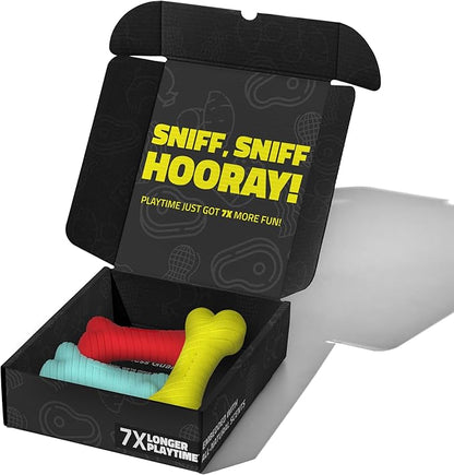 Playology Dog Toys | Rainbow of Scent Chew Toy Gift Box - Medium Dual Layer Bones for Dogs | Peanut Butter, Chicken, & Beef Scented Toys - Easy to Clean and Made from Non Toxic Materials