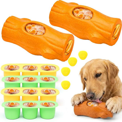 2 Pack Orange Dog Toys for Aggressive Chewers, Interactive Indestructible Dog Toys with Frozen Treat Function, Durable Dog Puzzle Toy for Large & Medium Dogs, Reduces Anxiety & Extends Playtime