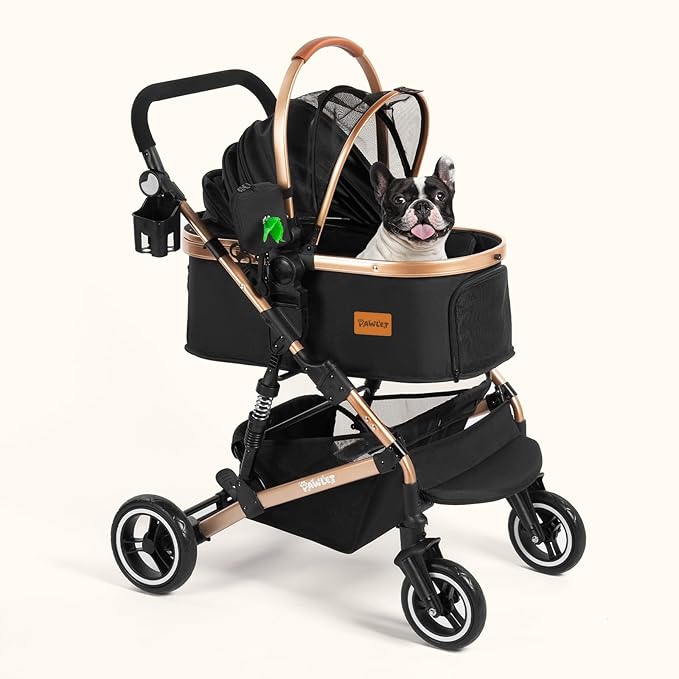 Pet Stroller,Dog Stroller for Medium Dogs Up to 52 Lbs,Cat Strollers for 2 Cats with Waterproof Oxford Fiber Detachable Carrier,Poop Bag Dispenser,Adjustable Handle&Canopy,for Senior Dogs&Cats