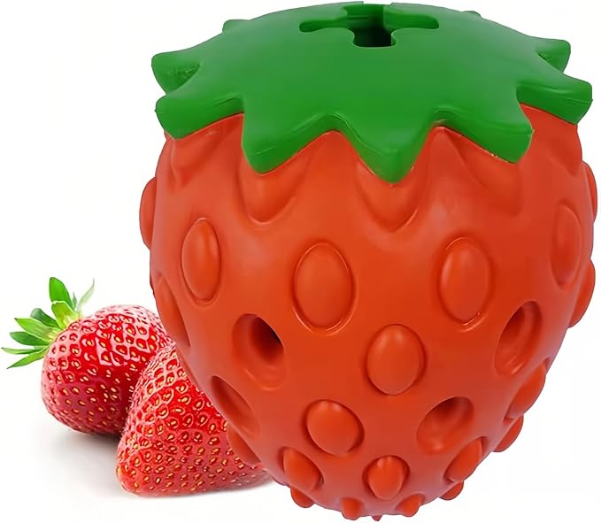 Strawberry Chew Toy for Dogs, Natural Rubber Balls for Aggressive Chews, Cleans Teeth and Gums, Treat Food Dispensing Toys, Indestructible Dog Toys, Toy for Dog Interactive