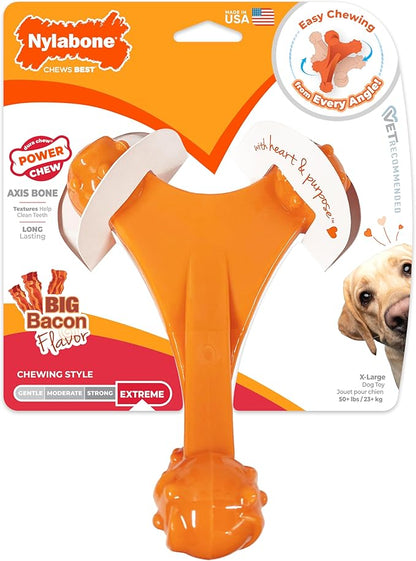 Nylabone Power Chew Axis Bone Chew Toy for Dogs, Dog Toys for Aggressive Chewers, Bacon Flavor, X-Large/Souper - 50+ lbs. (1 Count)