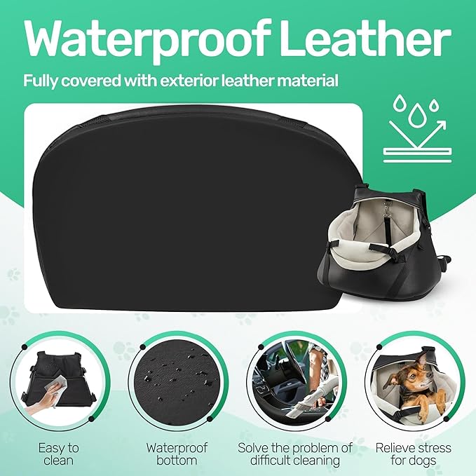 YUDODO 1-7lbs Tiny Dog Car Seat for Teacup Chihuahua Yorkie Luxury PU Leather Small Dog Booster Seat with Safety Belt, Soft Cushion, Black