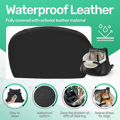 YUDODO 1-7lbs Tiny Dog Car Seat for Teacup Chihuahua Yorkie Luxury PU Leather Small Dog Booster Seat with Safety Belt, Soft Cushion, Black
