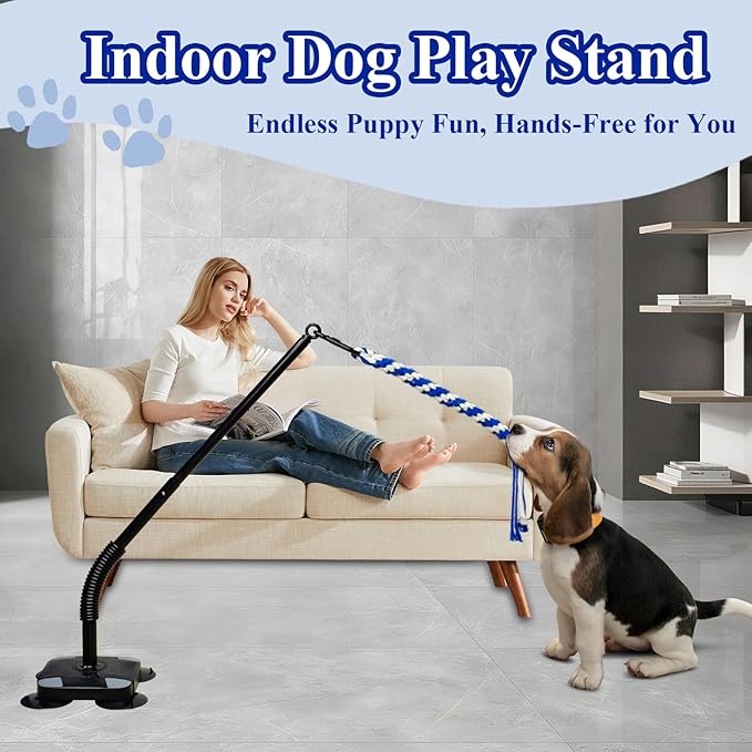 Indoor Suction Cup Dog Toy with 3 Ropes - Adjustable Height Tug Toy for Small to Large Dogs, Interactive Boredom Relief for Solo Play on Tile Floors