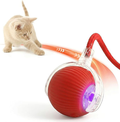 Interactive Cat Ball Toy with String, Interactive Cat Toys Ball Fast Rolling，Red, Bouncing Teaser Wand
