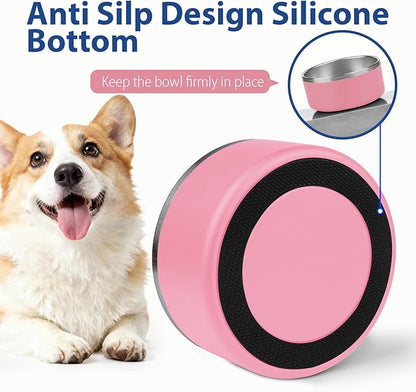 Dog Bowl, Stainless Steel Dog Bowls for Food and Water, Metal Pet Feeding Bowl with Insulated Non-Slip Quiet Bottom, Easy to Clean, Dishwasher Safe, 32oz,4 Cup | Pink