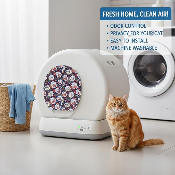 Curtain for Self Cleaning Cat Litter Box, Self-Cleaning Litter Box Curtain,Odor Blocker & Litter Scatter Shield for Cats,Easy Install, Universal Fit for Elliptical Openings