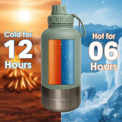 Love Wag & Play Dog Water Bottle with Food Bowls, Portable Stainless Steel Bottle for Dogs, Leakproof Travel Design with Detachable Bowls for Walks, Hikes and Outdoor Adventures (32 oz)