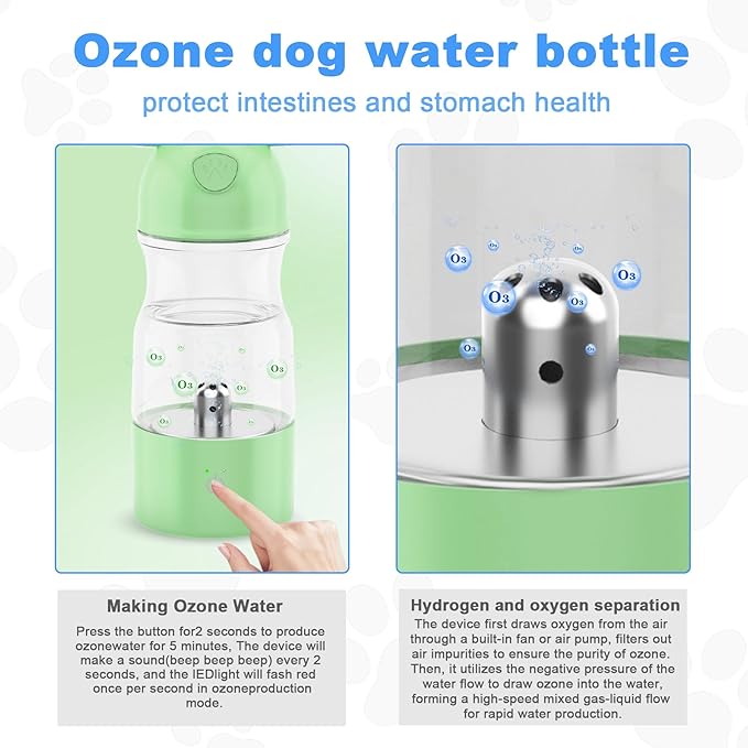 Portable Dog Water Bottle Active Oxygen Puppy Water Bowl & Dispenser for Travel, Improves Taste and Boosts Immunity for Pet Health Care Water Bottle (A-013B-Green)