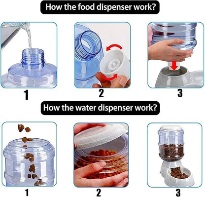 Old Tjikko Automatic Feeder and Water Dispenser in Set,Gravity Food Feeder and Waterer with Pet Food Mat,Large, 3 Gallonx 2, Gray (Water and Food Dispenser Set)