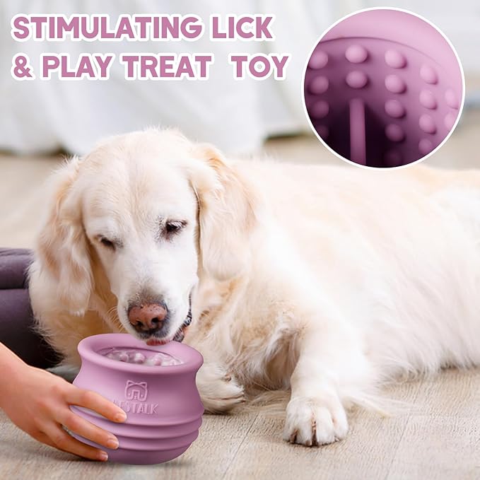 Dog Enrichment Treat Toy, Long-Lasting Wobbly Interactive Freeze Lick Toys for Dogs, Stuffable Puzzle Feeder Toy for Boredom, Silicone Treat Dispensing Chew Toy (Pastel Purple,M)
