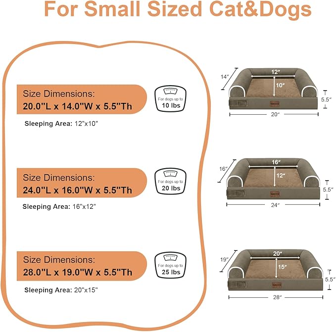 Medium Dog Bed Orthopedic Washable: Beds Bolster Medium Sized Dogs Bed Egg Crate Foam Couch Sofa Waterproof with Removable Cover - Brown