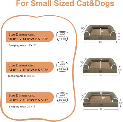 Medium Dog Bed Orthopedic Washable: Beds Bolster Medium Sized Dogs Bed Egg Crate Foam Couch Sofa Waterproof with Removable Cover - Brown