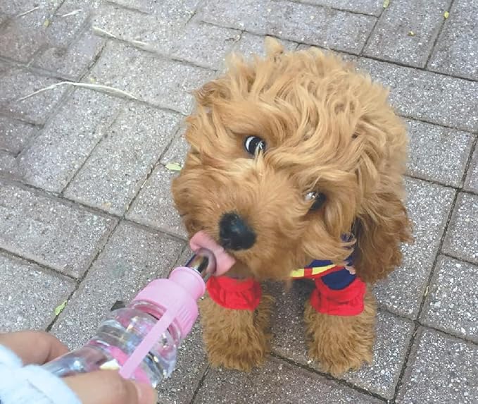 Choco Nose Patented Portable No-Drip Travel Water Bottle/Feeder for Dogs/Puppies/Cats/Rabbits and Other Small Sized Animals -8 oz. Leak-proof Nozzle 16mm, Pink (H258)