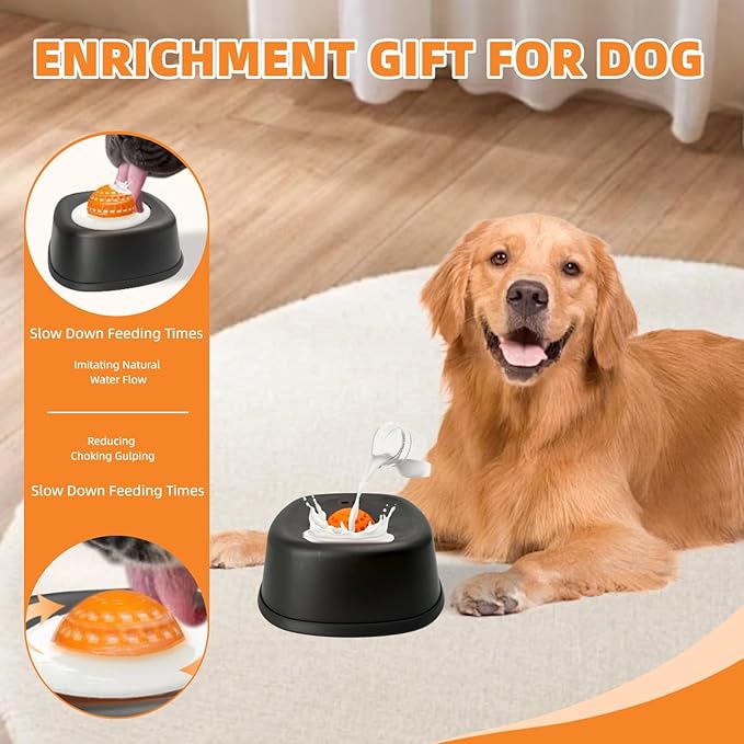 Slow Feeder Dog Bowl for Liquid Treats & Bone Broth - Anti-Slip with Interactive Obstacle Ball, 3/4 Cup Lick Bowl for Yogurt, Post-Op Nutrition, All Ages & Small Medium Large Breeds (Blue)