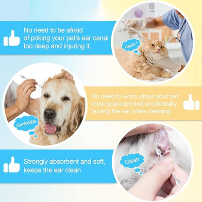 Gourd-Shaped Cotton Tips Designed for Pet Ear Canals – 110pcs Pet Ear Cleaning Swabs for Cats and Small Dogs – Gentle & Safe, Groomer-Recommended, Great for Travel & Home Use