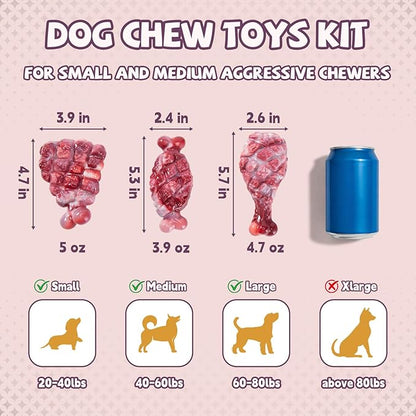 Indestructible Dog Toys for Aggressive Chewers 3 Pack, Tough Dog Chew Toys for Aggressive Chewers Medium and Large Breeds, Durable Dog Toy to Keep Them Busy, Beef Flavored