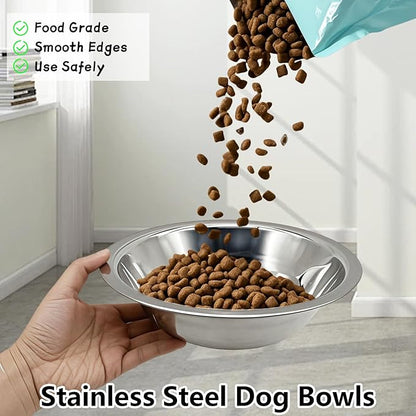 kathson 2 Pack Stainless Steel Dog Bowls, Dog Water and Food Bowl Set, Metal Puppy Bowls, Pet Dishes for Small Dogs and Cats