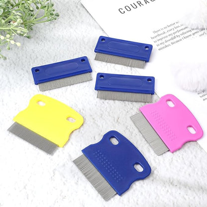 Jeffdad 6 Pcs Pet Lice Comb, Stainless Steel Tear Stain Remover Comb Dog Flea Combs with Plastic Handle Pet Grooming Combs for Dogs Cats Removing Flea Dandruff Flakes and Stain(Two Styles)