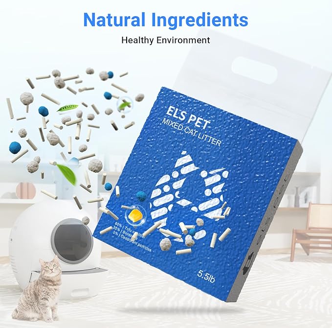 ELS PET Clumping Cat Litters 2 Packs, Strong 3 in 1 Mixed Cat Litter, Unscented Ultra Absorbent and Fast Drying Cat Litter, Flushable Odor Eliminating