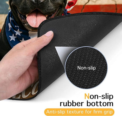 4th of July Flag Dog Pet Food Mat Independence Day Spill-Proof Pet Feeding Mat Welcome Dog Bowl Mats Pets Placemat Cat Food Mats for Home Decor 24" x 16"