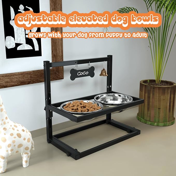 SHAINFUN Elevated Dog Bowls for Medium Dogs and Cats - Raised Cat or Dog Bowl Stand with Adjustable Height and Two Stainless Steel Food Bowls - Ideal for Medium and Small Dogs and Cats