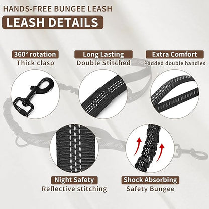 Tails & Tales Hands Free Dog Leash with Waist Pouch, Lumbar Support Upgraded, Bungee Reflective Leash, Adjustable Belt 25-55", Walking Running Hiking Training for Dogs Up to 125lbs (Black, One Dog)