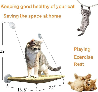 Cat Window Hammock Perch Cat Safety Sunny Bed with Durable Heavy Duty Suction Cups Resting Sunny Window Seat for Indoor Cats Sleeping Space Saving Window Mounted Holds Up to 30lbs (Black)…