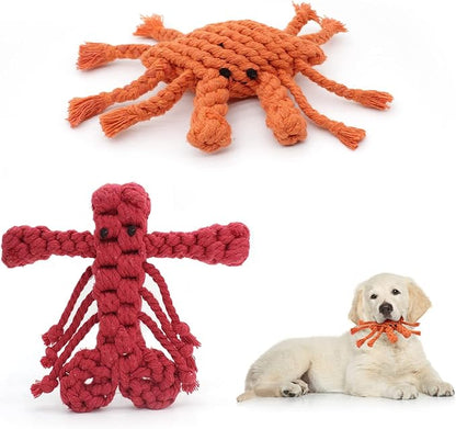 WishLotus 2Pc Dinosaur and Duck Shaped Dog Toys for Aggressive Chewers, Cotton Dog Chew Toys for Small to Large Breeds (Crab+Lobster)