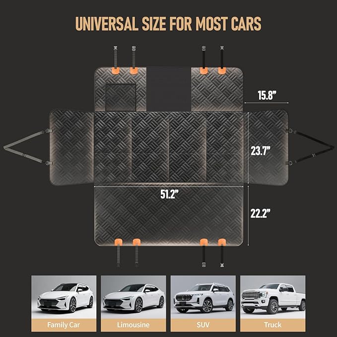 PROZAR Dog Car Seat Cover for Back Seat, Heavy Duty Scratch Proof Pet Back Seat Protector for Cars/SUVs/Small Trucks
