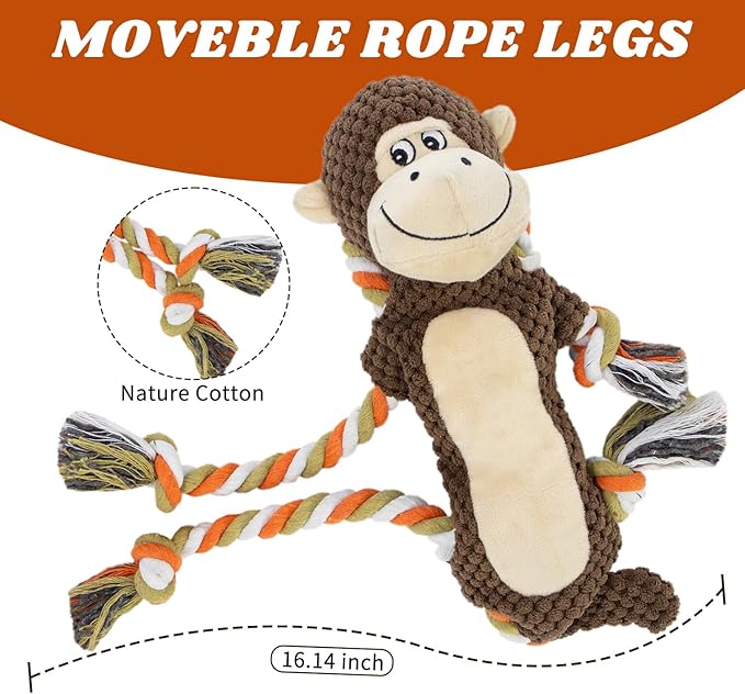 Squeaky Durable Dog Toys,Dog Monkey Toy, Large Breed Dog chew Toys, Interactive Toys, Stuffed Plush Puppy Toy with Crinkle Paper for Small, Middle,Big Dogs, Monkey Dog Toy,Orangutan Shape