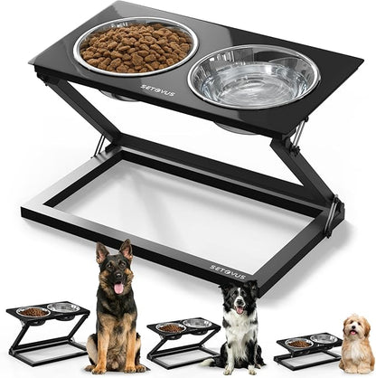 Elevated Dog Bowls for Large Medium Dogs, 3 Heights Adjustable Raised Dog Bowl Stand with 2 Stainless Steel Food Bowls 20°Tilted Elevated Easy to Clean Water Bowl (Black, Large)