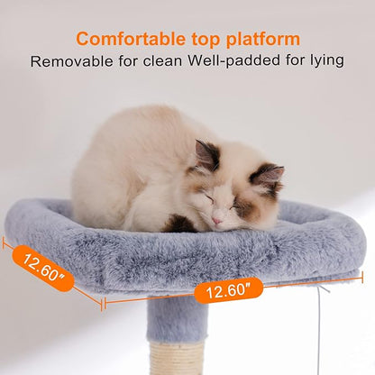 Heybly Cat Tree with Toy, Cat Tower Condo for Indoor Cats, Cat House with Padded Plush Perch, Cozy Hammock and Sisal Scratching Posts, Pewter HCT004PE