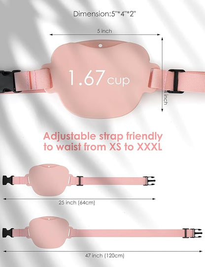heouvo Dog Treat Pouch with Training Clicker, Upgrade Stronger Magnetic Closure to Avoid Spilling, 1.67 Cup Silicone Treat Bag Fanny Pack with Waist Belt for Pet Training Walking (Pink)