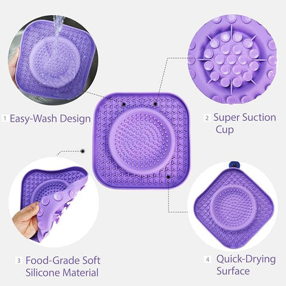 Dog Lick Bowl Mat Purple, Anxiety Relief Lick Mat for Pets, Silicone Slow Feeder Mat, Dishwasher Safe - Collapsible Dog Water Bowl