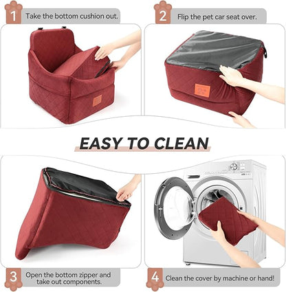 GL GLENSLAVE Dog Car Seat for Small/Medium Dogs, Dog Booster Car Seats with Thick Cushion for Dogs Under 35lbs, Detachable Washable Pet Carseat with Storage Pockets, 2 Safety Belts(Red)