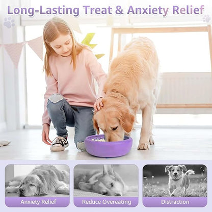 Dog Lick Bowl, ZOURYNUA Non-Slip Slow Feeder Dog Bowls, Enrichment Licking Mat for Distraction, Anxiety Relief Treat Dispenser Freezer, BPA Free Silicone & Dishwasher Safe (Purple, Large)