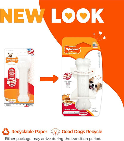 Nylabone Power Chew Classic Bone Chew Toy for Dogs, Durable Dog Toys for Aggressive Chewers, Chicken Flavor, X-Small/Petite - Up to 15 lbs. (1 Count)