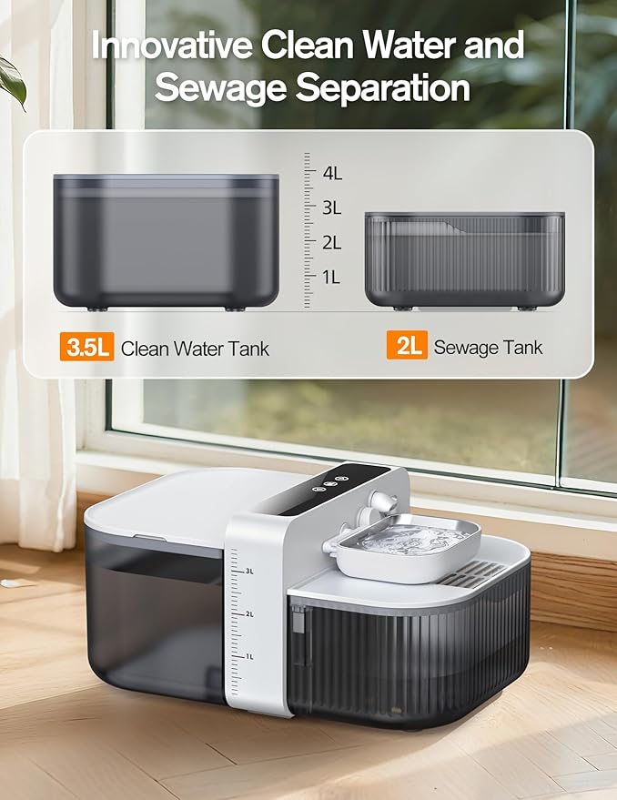 3.5L Wireless Cat Water Fountain with No Filters, 180-Day Battery & Precision Flow Control,Smart Pet Water Dispenser with Wastewater Separation & Custom Scheduling for Cats & Dogs, White