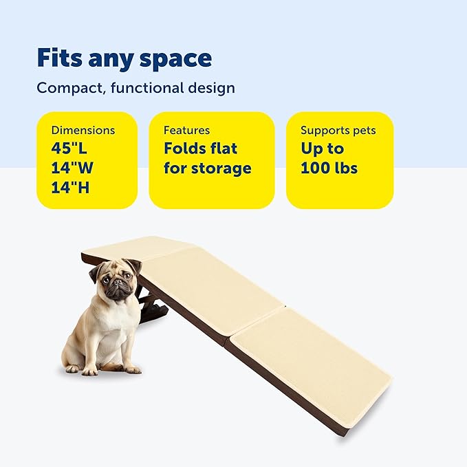 PetSafe CozyUp Sofa Ramp - Adjustable Height Anti-Slip Couch Access Ramp - Heavy Duty Carpet Cover for High Traction - Foldable & Easy to Carry - Older Pet Climbing Aid - Espresso Wooden Finish