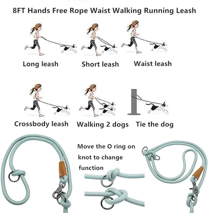 8FT Hands Free Dog Rope Leash, Waist Body Running Leash for Dog Walking (Harbor Gray, 8FTx10MM)