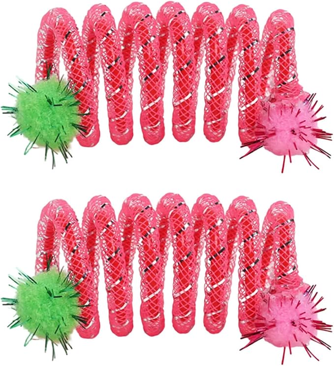 2Pcs Colorful Coils Spring with Plush Ball Cats Chew Toy for Indoor and Outdoor Play Stimulating Curiosity and