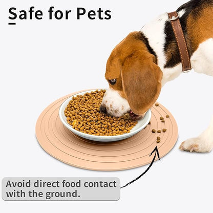 Fhiny 3PCS Silicone Pet Food Mat, 9.5" Round Waterproof Non-Slip Dog Cat Bowl Placemat Preventing Feed and Water Overflow Suitable for Medium Small Bowl Dish Plate Protect Floor (Pink, 9.5" Dia)