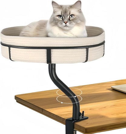 Cat Desk Bed with 360° Rotating Mount Attachment - Space-Saving Cats Hammock for Home Office/Computer Desks, Washable All-Season Indoor Pet Nest - Comfortable Perch (Cat Desk Bed-13.5*17.5 IN)