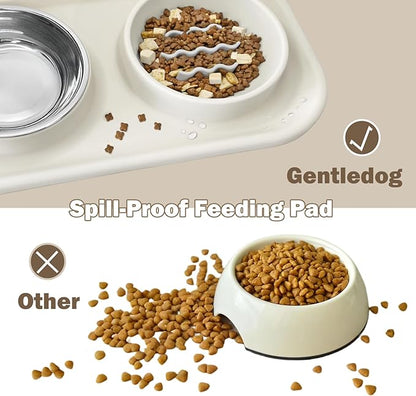 Waterproof Silicone Cat Food Bowls, Stainless Steel & Silicone Slow Feeder Double Bowls, Non-Skid & Non-Spill Raised Edge, Food and Water Feeder for Cat and Puppy