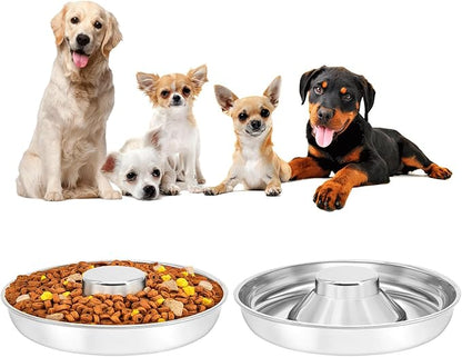 Stainless Steel Puppy Bowls 2 Pack, Pet Slow Feeder Bowls, Water Bowl, Feeding Weaning for Small Medium Large Dogs, Cat, Pets (2 Pack, Large：1.3” x 13.6”)