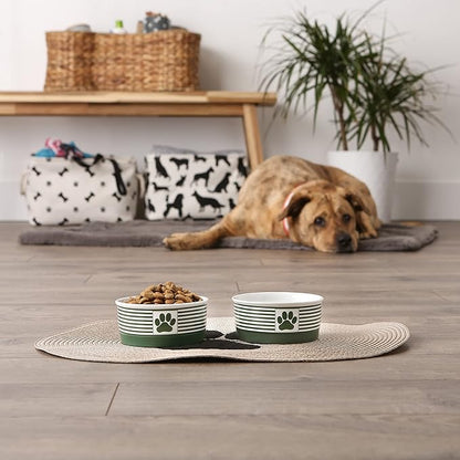 Bone Dry Paw & Patch Ceramic Pet Collection, Small Set, 4.25x2, Hunter Green, 2 Piece,5742