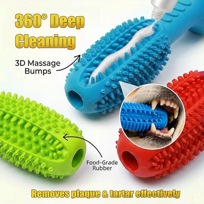 Dog Chew Toys, Interactive Suction Cup Toothbrush Chew Toy for Puppy Teething, Rubber Teeth Cleaning Stick with Treat Holder for Small and Medium Dogs (Blue)