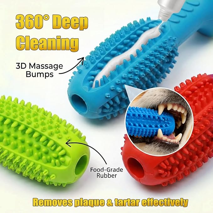 Dog Chew Toys, Interactive Suction Cup Toothbrush Chew Toy for Puppy Teething, Rubber Teeth Cleaning Stick with Treat Holder for Small and Medium Dogs (Red)